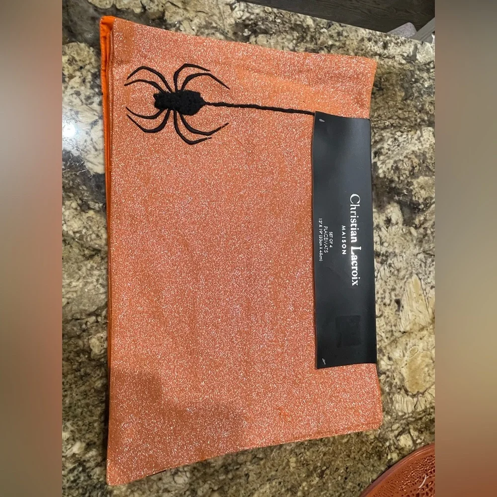 Christian Lacroix luxury halloween Placemat set of 4 - Embroidered spider - NEW